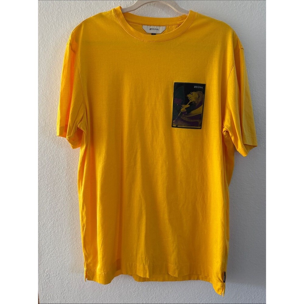 Zegna Bright Yellow Graphic Patch Logo Crewneck T-Shirt M